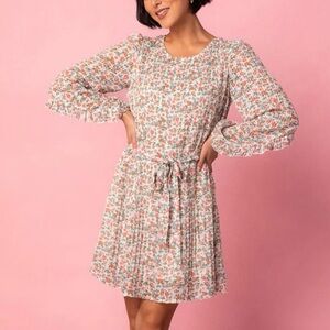 NWT Ivy City Co Chloe Dress Pink Floral Long Sleeve Ruffles Pleated Glitter 4X